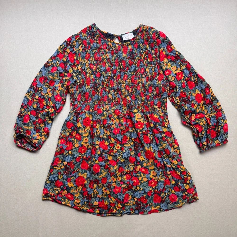 Isabel by Ingrid & Isabel Floral Smocked Tunic Top Red Yellow Blue Large